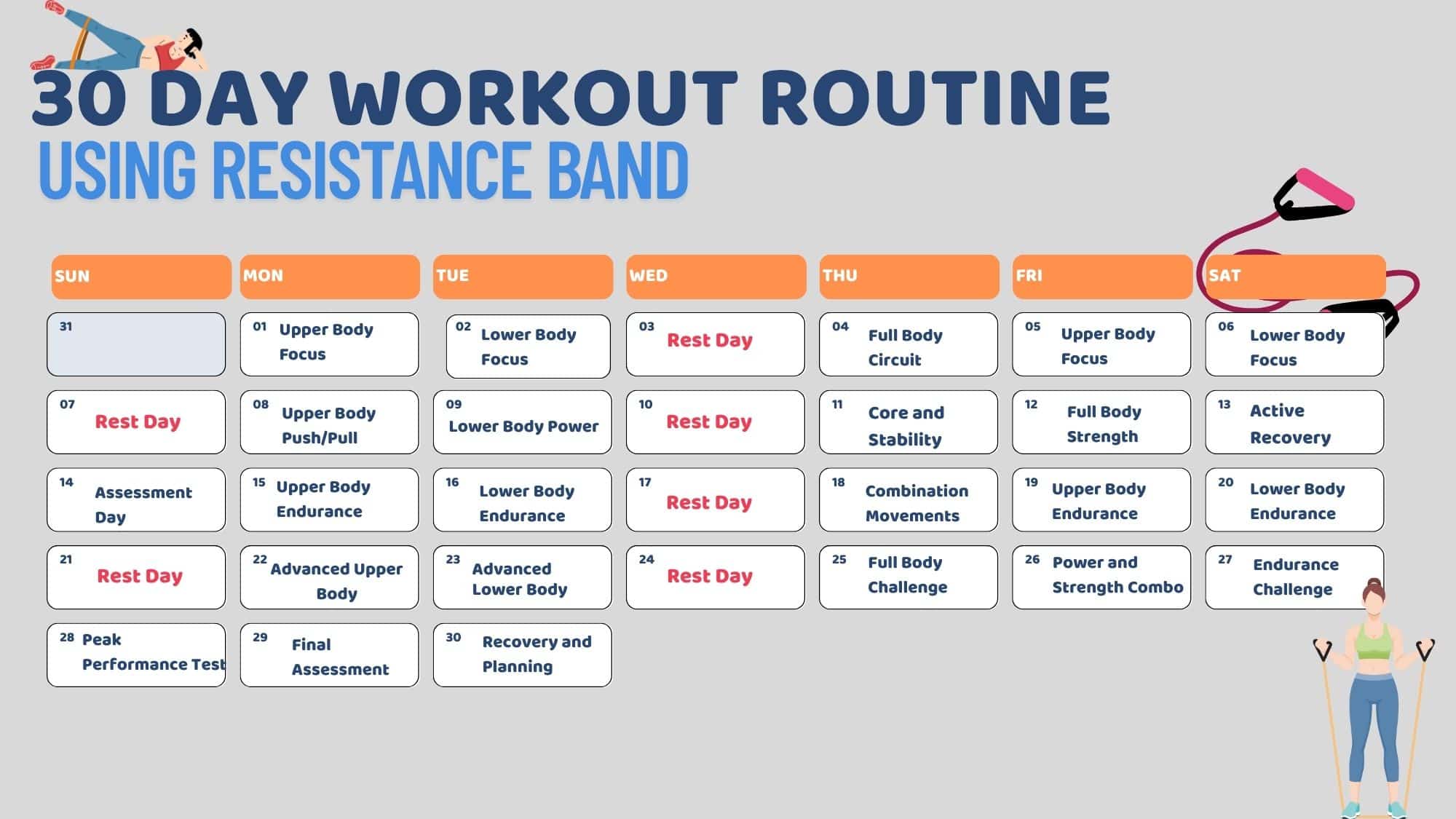 Printable 30-Day Resistance Band Full Body Workout Plan